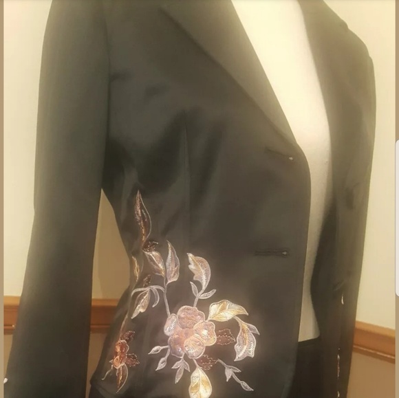 Adrianna Papell Evenning skirt and jacket Suit Floral Embroidered Set  Size 8 - Picture 5 of 12